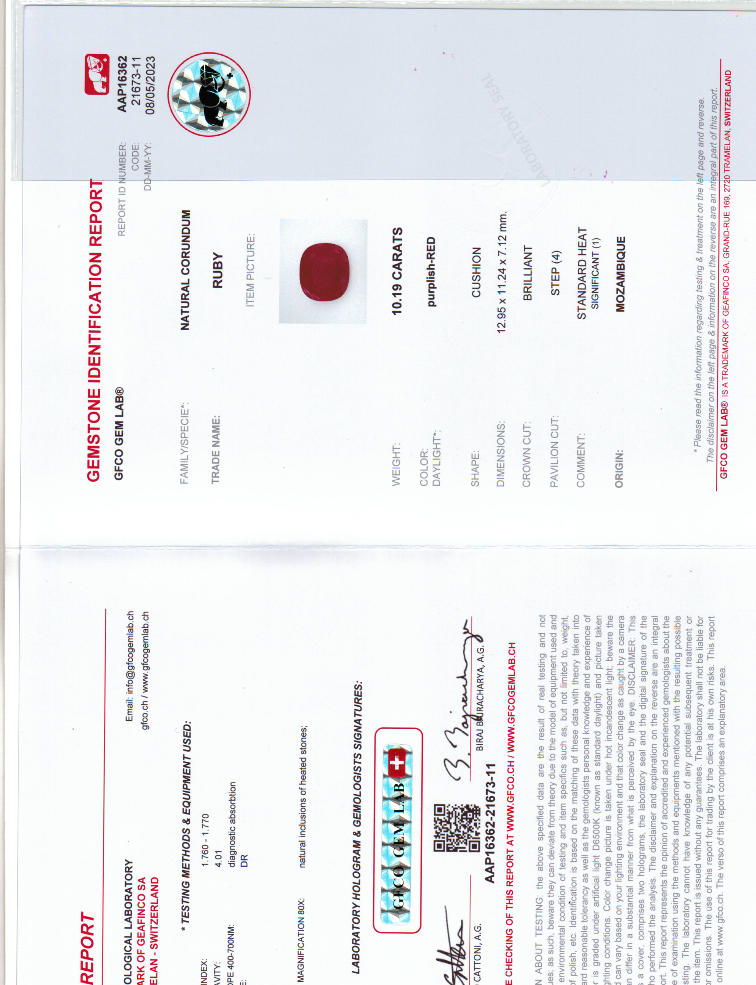 Ruby Cushion : 10.19ct